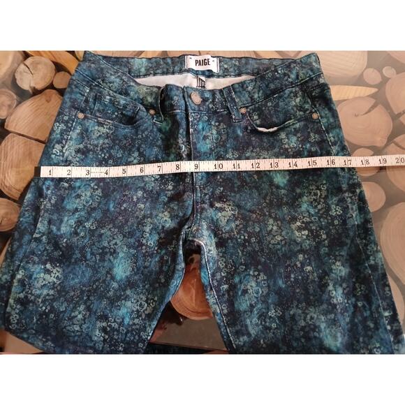 Paige All Over Floral Skinny Skyline Ankle Peg Blue Watercolor Denim Jeans 30 - Picture 7 of 11